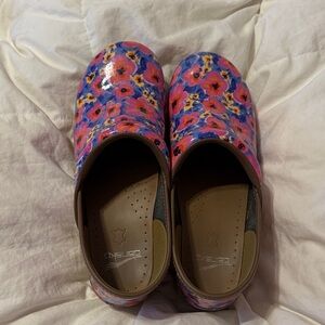 Dansko Pink and Blue Floral Mules